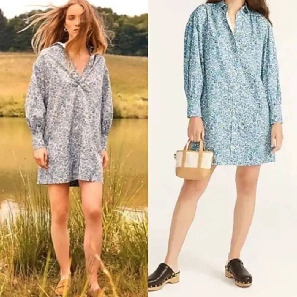 J. Crew LIBERTY Driftwood Puff Sleeve Shirt Dress XSP